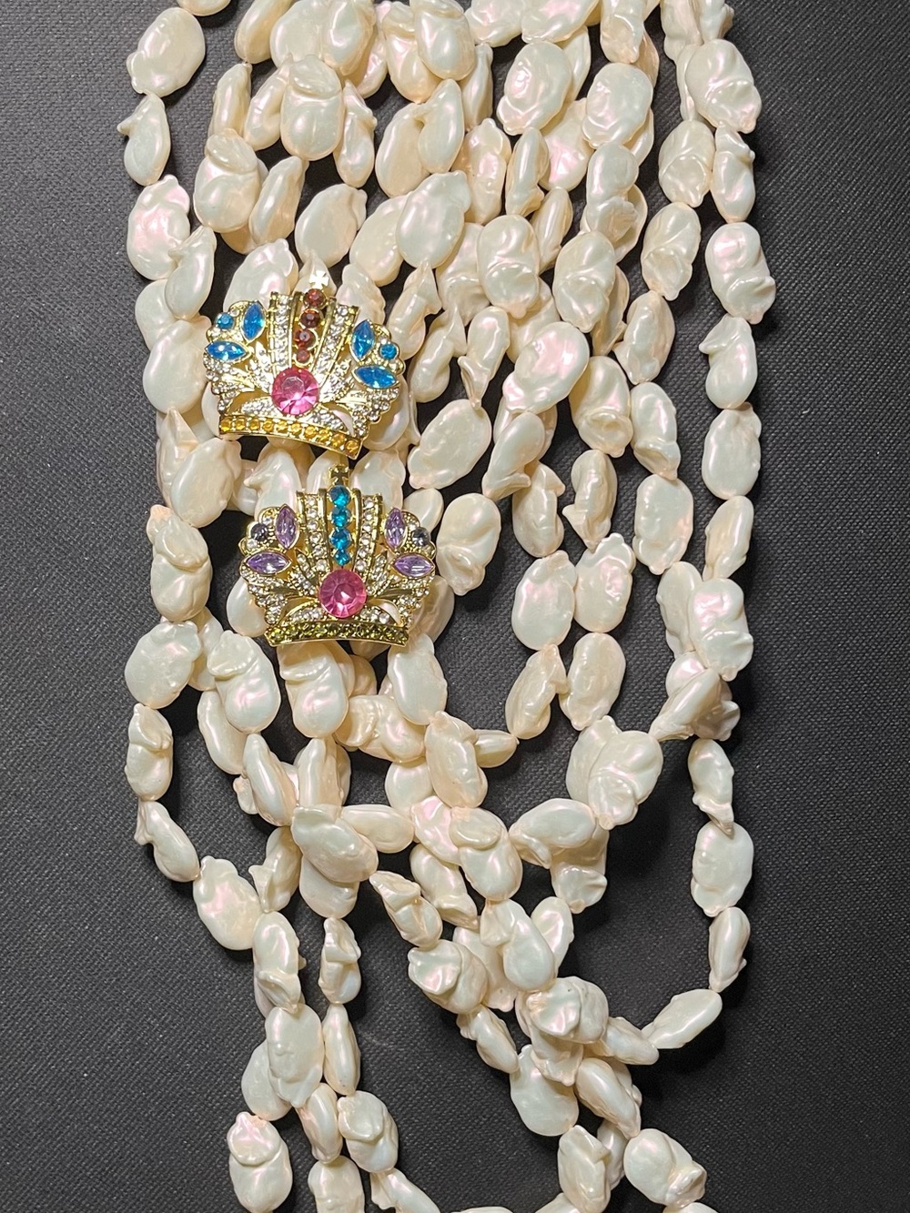Sassy Jones Freshwater Pearl Multi-Strand Necklace with Gold Crown Accents